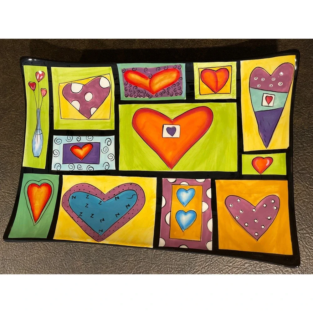 NAYLOR DESIGNS Hand Painted Hearts Valentine's Hanging Plate (13.75